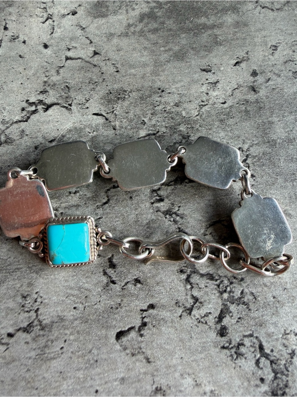 Sterling Silver Turquoise Square Link Bracelet - Picture 4 of 8